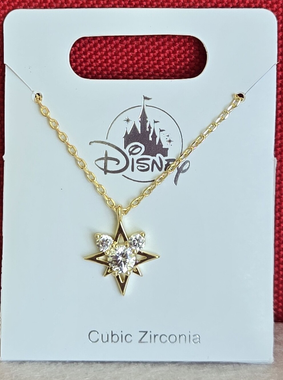 Disney Gold Star Pendant Necklace with Clear Stones and Chain